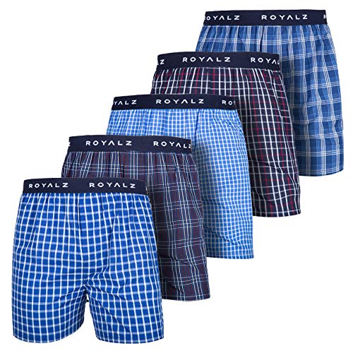 ROYALZ 5er Pack Boxershorts American Style für Herren Männer Unterhosen Kariert Blau klassisch 5 Set Jungen Unterwäsche weit, Farbe:Set 001 (5er Pack - Mehrfarbig), Größe:L von ROYALZ