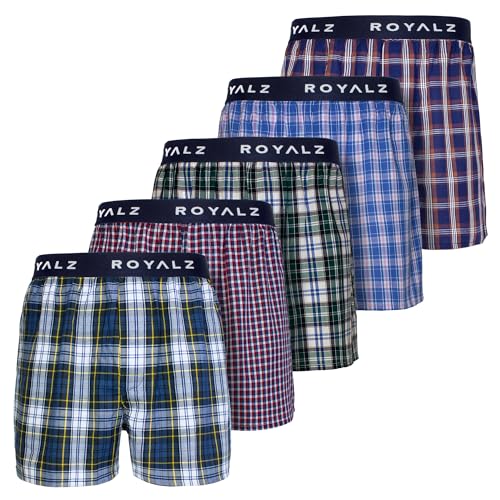 ROYALZ 5er Pack Boxershorts American Style für Herren Männer Unterhosen Kariert Blau klassisch 5 Set Jungen Unterwäsche weit, Farbe:Set 002 (5er Pack - Mehrfarbig), Größe:L von ROYALZ