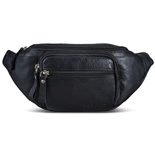 ROYALZ 'Alabama' Gürteltasche Leder Herren Damen Bauchtasche Retro Vintage Look Hüfttasche flach Brusttasche Brustbeutel, Farbe:Schwarz von ROYALZ