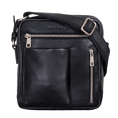 ROYALZ 'Antonio' Herrentasche Leder klein im Vintage Look kleine Männer Umhängetasche aus Echtleder kompakte Ledertasche Herren mir Reißverschluss, Farbe:Schwarz von ROYALZ