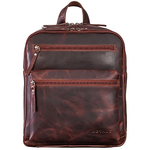 ROYALZ 'Baltimore' Vintage Lederrucksack Mittel-Groß - Echtleder Rucksack für Damen und Herren, Farbe:Roma Cognac Braun von ROYALZ