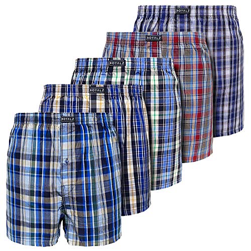 ROYALZ Baumwoll Boxershorts Herren Kariert 5er Pack hoch geschnitten Männer Unterhosen 100% Baumwollle, Farbe:Set 061 (5er Pack - Mehrfarbig), Größe:L von ROYALZ