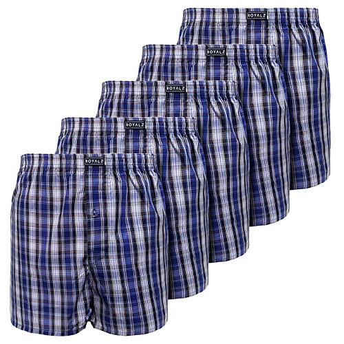 ROYALZ Baumwoll Boxershorts Herren Kariert 5er Pack hoch geschnitten Männer Unterhosen 100% Baumwollle, Farbe:Midnight Blau Kariert, Größe:XL von ROYALZ