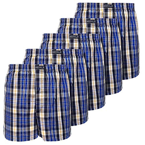 ROYALZ Baumwoll Boxershorts Herren Kariert 5er Pack hoch geschnitten Männer Unterhosen 100% Baumwollle, Farbe:Panama Blau Kariert, Größe:M von ROYALZ