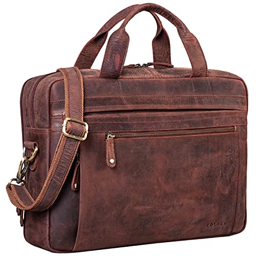 ROYALZ 'Boston' Umhängetasche Herren Leder groß 15,6 Zoll Laptoptasche Messenger Bag Männer Ledertasche Vintage Look Schultertasche Aktentasche, Farbe:Ohio Braun von ROYALZ