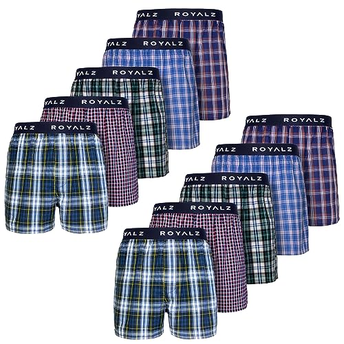 ROYALZ Boxershorts American für Herren 10er Pack Männer Jungen Unterhosen Kariert Blau klassisch 10 Set Unterwäsche, Farbe:Set 022 (10er Pack - Mehrfarbig), Größe:M von ROYALZ