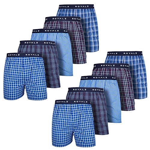 ROYALZ Boxershorts American für Herren 10er Pack Männer Jungen Unterhosen Kariert Blau klassisch 10 Set Unterwäsche, Farbe:Set 021 (10er Pack - Mehrfarbig), Größe:S von ROYALZ