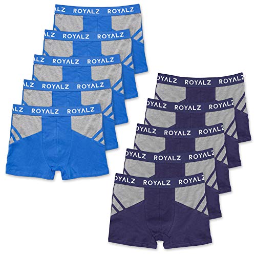 ROYALZ Boxershorts Herren Unterhose 10er Pack Sport-Look Sportiv Männer Unterwäsche Men 10 Set (95% Baumwolle / 5% Elasthan), Größe:L, Farbe:5 Blau/Grau | 5 Dunkelblau/Grau von ROYALZ