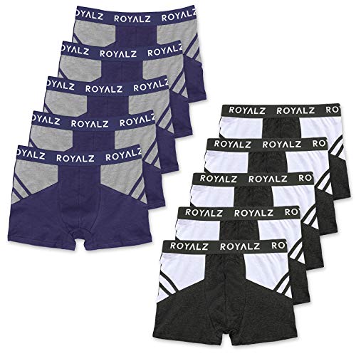 ROYALZ Boxershorts Herren Unterhose 10er Pack Sport-Look Sportiv Männer Unterwäsche Men 10 Set (95% Baumwolle / 5% Elasthan), Größe:L, Farbe:5 Dunkelblau/Grau | 5 Dunkelgrau/Weiß von ROYALZ