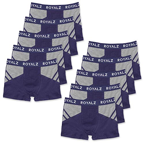 ROYALZ Boxershorts Herren Unterhose 10er Pack Sport-Look Sportiv Männer Unterwäsche Men 10 Set (95% Baumwolle / 5% Elasthan), Größe:M, Farbe:10 Dunkelblau/Grau von ROYALZ