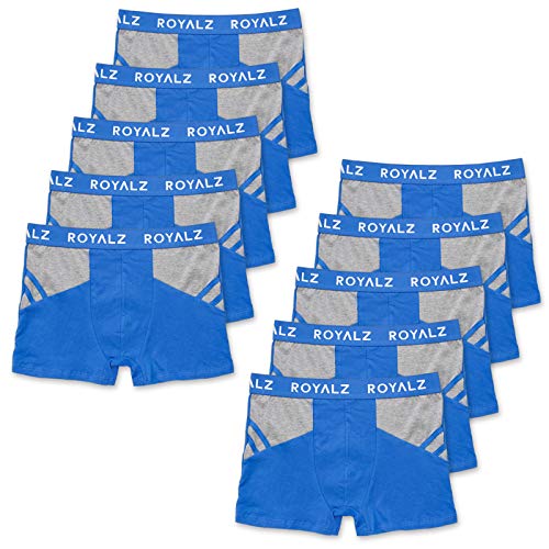 ROYALZ Boxershorts Herren Unterhose 10er Pack Sport-Look Sportiv Männer Unterwäsche Men 10 Set (95% Baumwolle / 5% Elasthan), Größe:XXL, Farbe:10 Blau/Grau von ROYALZ