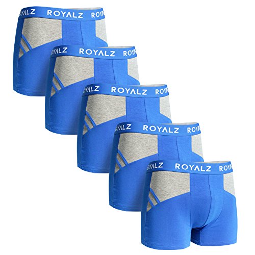 ROYALZ Boxershorts Herren Unterhosen 5er Pack sportliches-modernes Sportiv Design, 5er Set (95% Baumwolle / 5% Elasthan), Größe:M, Farbe:5 Blau/Grau von ROYALZ