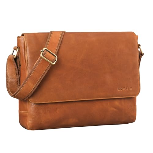 ROYALZ Business Taschen Herren Leder Laptoptasche Damen 'San Diego' Ledertasche zum Umhängen flach Vintage Aktentasche Echtleder für 15 Zoll Notebook, Farbe:Texas Braun von ROYALZ