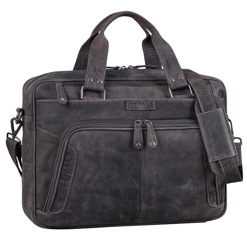 ROYALZ 'Chicago' Leder Umhängetasche Herren Laptoptasche 15,6 Zoll Messenger Bag Ledertasche groß Aktentasche Vintage Businesstasche, Farbe:Navy Grau von ROYALZ