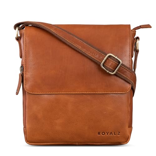 ROYALZ 'Cleveland' Vintage Leder Umhängetasche Herren Klein stilvolle Vintage Männer Schultertasche aus Echtleder, Farbe:Texas Braun von ROYALZ