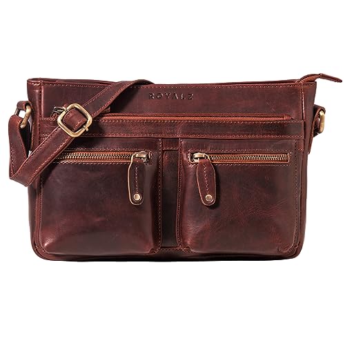 ROYALZ 'Dakota' Vintage Schultertasche Damen Leder kleine Umhängetasche Crossbody Bag Handtasche, Farbe:Roma Cognac Braun von ROYALZ