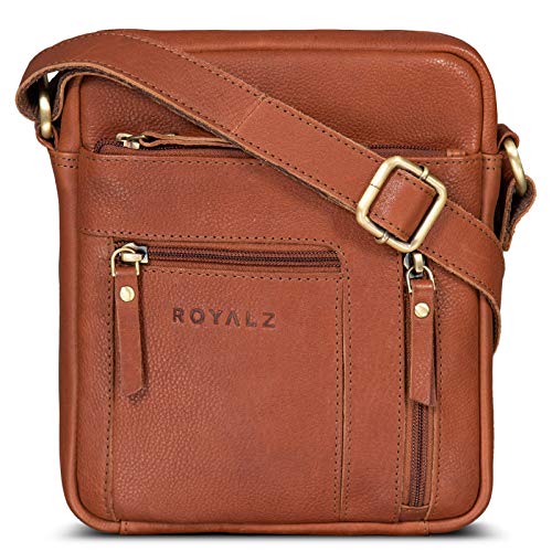 ROYALZ 'Dallas' Kleine Umhängetasche Herren Leder Vintage Look Echtleder Männer Ledertasche Mini Schultertasche Herrenhandtasche Messanger Bag, Farbe:Texas Braun von ROYALZ