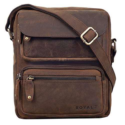 ROYALZ 'Florida' Schultertasche Herren Klein Leder Vintage Look Kleine Umhängetasche Männer mini Messenger Bag Ledertasche, Farbe:Nevada braun von ROYALZ