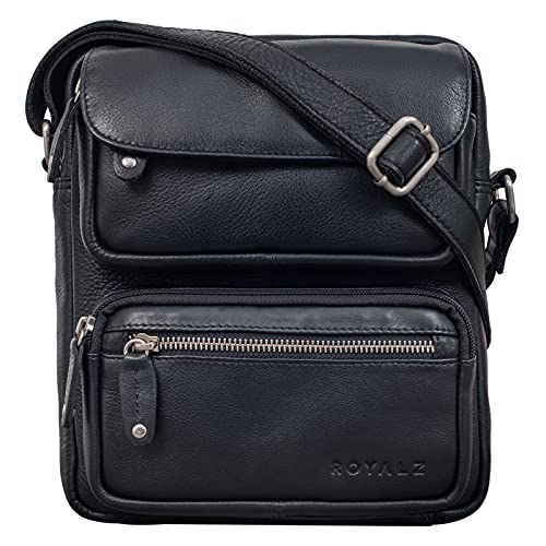 ROYALZ 'Florida' Schultertasche Herren Klein Leder Vintage Look Kleine Umhängetasche Männer mini Messenger Bag Ledertasche, Farbe:Schwarz von ROYALZ