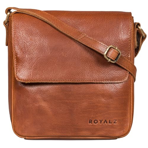 ROYALZ 'Illinois' Herrentasche zum Umhängen klein Leder Umhängetasche Herren Messenger Bag Vintage Ledertasche Schultertasche, Farbe:Texas Braun von ROYALZ