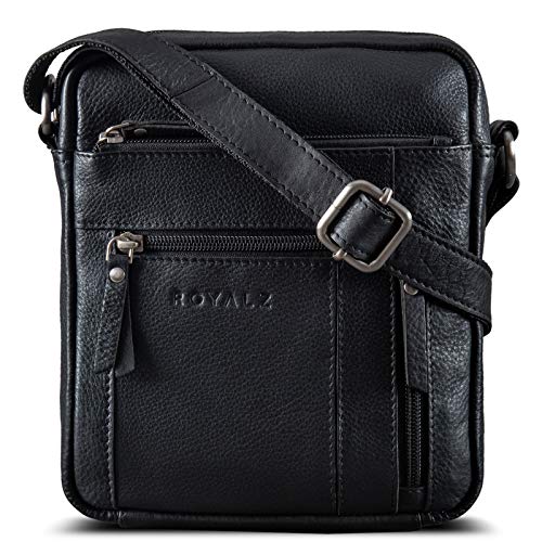 ROYALZ 'Dallas' Kleine Umhängetasche Herren Leder Vintage Look Echtleder Männer Ledertasche Mini Schultertasche Herrenhandtasche Messanger Bag, Farbe:Schwarz von ROYALZ