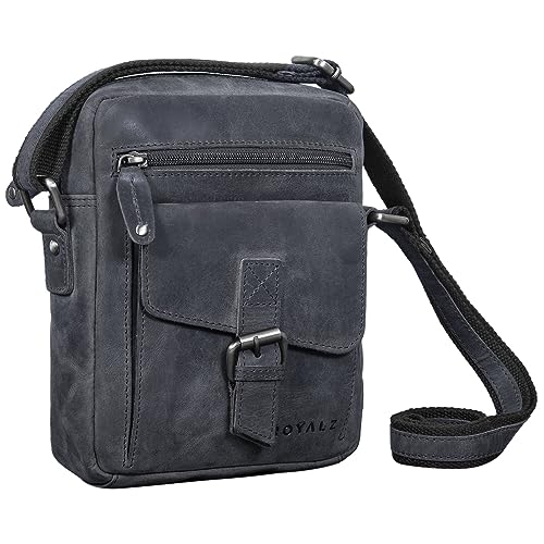 ROYALZ 'Knoxville' kleine Ledertasche Herren Vintage Männer Umhängetasche Mini Messenger Bag Schultertasche klein, Farbe:Navy Grau von ROYALZ