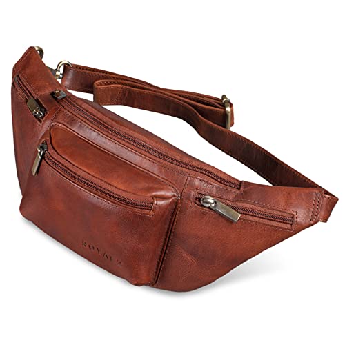 ROYALZ 'Laguna' Bauchtasche Leder Vintage Look Gürteltasche Unisex auch als Brusttasche Crossbody Bag Hüfttasche für Damen und Herren, Farbe:Roma Cognac Braun von ROYALZ