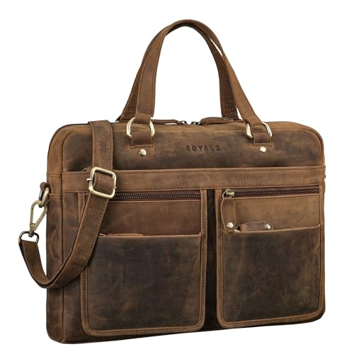 ROYALZ Laptoptasche braun Leder Herren und Damen Umhängetasche Ledertasche 'San Francisco' Notebooktasche 14 zoll Aktentasche Business Messenger Bag Vintage von ROYALZ