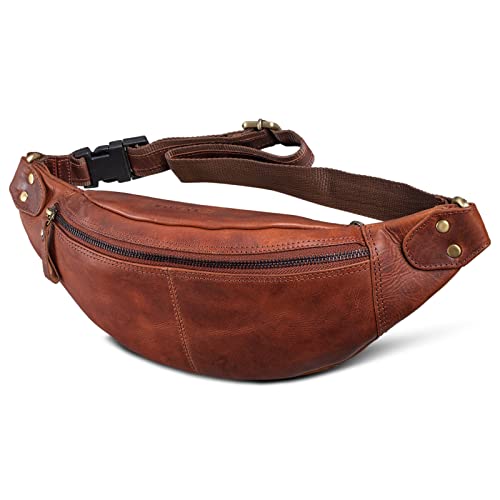 ROYALZ 'Miami' Leder Hüfttasche Damen Herren Bauchtasche Unisex Gürteltasche Vintage Look Brusttasche Cross Body Bag, Farbe:Roma Cognac Braun von ROYALZ