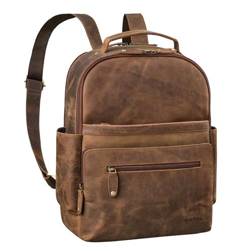 ROYALZ Leder Rucksack für Herren 14 Zoll Laptop 'New Orleans' Lederrucksack Damen Echtleder Mittelgroß Business Schule Uni Freizeit, Farbe:Nevada braun von ROYALZ