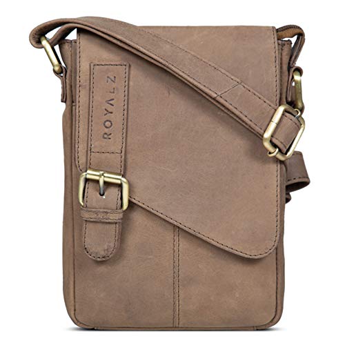 ROYALZ 'Louisiana' Leder Umhängetasche Klein für Männer Herren Ledertasche Mini Seitentasche Vintage Look Tasche zum Umhängen, Farbe:Montana Braun von ROYALZ