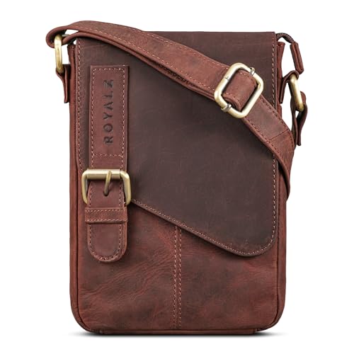 ROYALZ 'Louisiana' Leder Umhängetasche Klein für Männer Herren Ledertasche Mini Seitentasche Vintage Look Tasche zum Umhängen, Farbe:Ohio Braun von ROYALZ