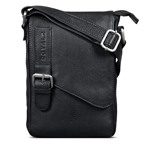 ROYALZ 'Louisiana' Leder Umhängetasche Klein für Männer Herren Ledertasche Mini Seitentasche Vintage Look Tasche zum Umhängen, Farbe:Schwarz von ROYALZ