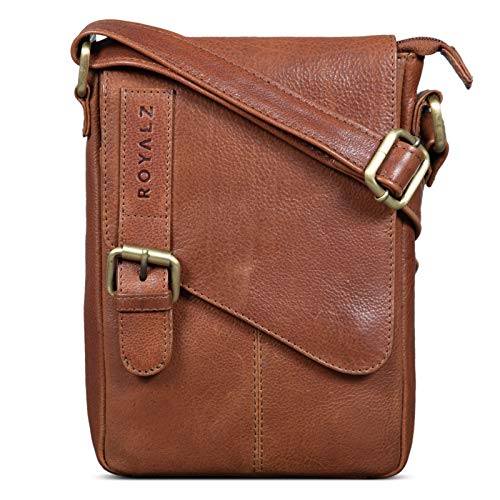 ROYALZ 'Louisiana' Leder Umhängetasche Klein für Männer Herren Ledertasche Mini Seitentasche Vintage Look Tasche zum Umhängen, Farbe:Texas Braun von ROYALZ