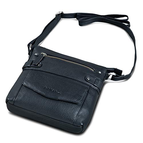 ROYALZ 'Madison' Vintage Handtasche Damen schwarz Umhängetasche klein kompakte Ledertasche von ROYALZ