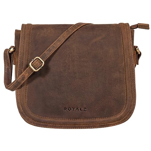 ROYALZ 'Maryland' Vintage Handtasche Leder Frauen zum Umhängen elegante Damen Abendtasche Echtleder Ledertasche Umhängetasche, Farbe:Nevada braun von ROYALZ