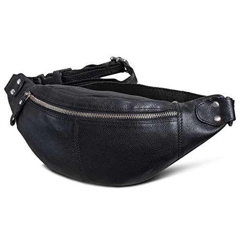 ROYALZ 'Miami' Leder Hüfttasche Damen Herren Bauchtasche Unisex Gürteltasche Vintage Look Brusttasche Cross Body Bag, Farbe:Schwarz von ROYALZ