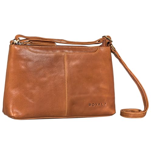 ROYALZ 'Missouri' Elegante Kleine Schultertasche Damen Leder Vintage Umhängetasche Mini Damenhandtasche Crossbody Bag, Farbe:Texas Braun von ROYALZ