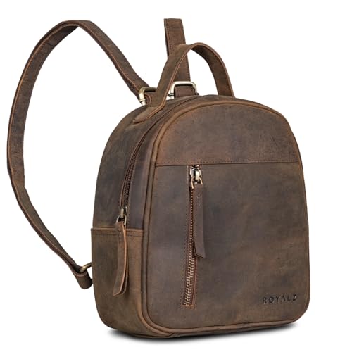 ROYALZ 'Olympia' Lässiger Kleiner Lederrucksack Damen Rucksack Leder Elegant Vintage-Look Rucksackhandtasche Cityrucksack Mini, Farbe:Nevada braun von ROYALZ