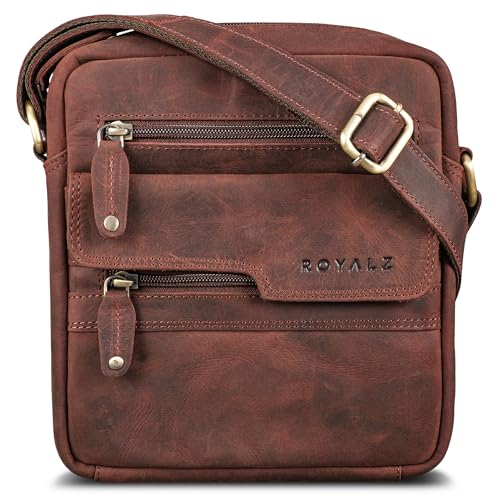 ROYALZ 'Oregon' Leder Umhängetasche Herren Klein Männer Ledertasche Vintage Herrenhandtasche Moderne Schultertasche Messenger Bag, Farbe:Ohio Braun von ROYALZ