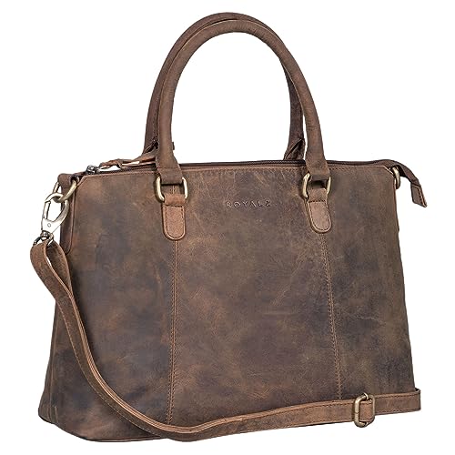 ROYALZ 'Payton' Elegante Lederhandtasche Damen Echtleder Klein Vintage Henkeltasche Ledertasche Frauen, Farbe:Nevada braun von ROYALZ