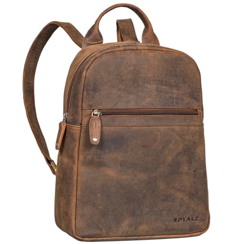 ROYALZ 'Pennsylvania' kleiner Herren/Damen Rucksack Leder Vintage Lederrucksack klein Tagesrucksack Cityrucksack Echtleder, Farbe:Nevada braun von ROYALZ