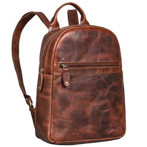 ROYALZ 'Pennsylvania' kleiner Herren/Damen Rucksack Leder Vintage Lederrucksack klein Tagesrucksack Cityrucksack Echtleder, Farbe:Roma Cognac Braun von ROYALZ