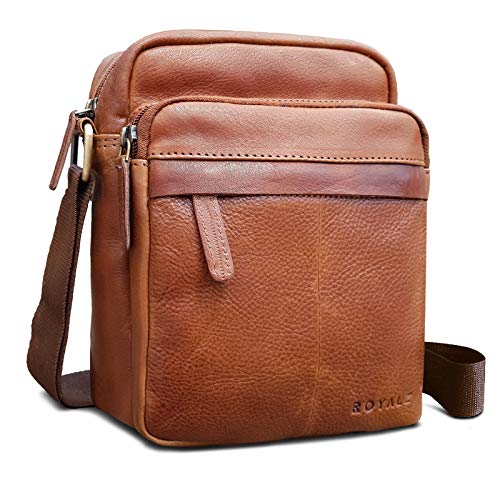 ROYALZ 'Phoenix' Umhängetasche Herren Leder klein kompaktes Design Ledertasche Schulter-Tasche Messenger Bag, Farbe:Texas Braun von ROYALZ