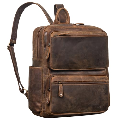 ROYALZ 'Rockford' Rucksack Leder Herren Damen Echtleder Laptoptasche 15,6 Zoll Notebook DIN A4 Business Lederrucksack, Farbe:Nevada braun von ROYALZ