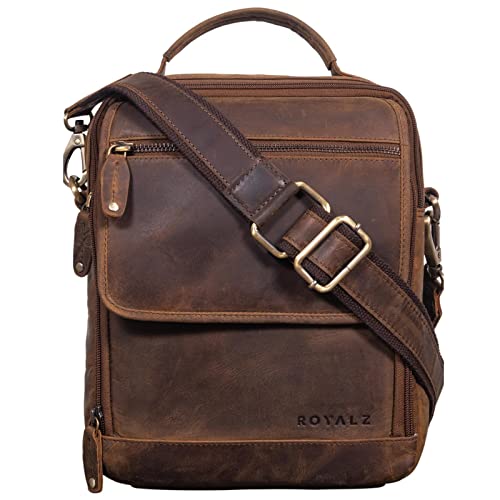 ROYALZ 'Tennessee' Kleine Umhängetasche Herren Leder Tablet Tasche 10,1 Zoll zum Umhängen Messenger Bag Vintage Ledertasche, Farbe:Nevada braun von ROYALZ