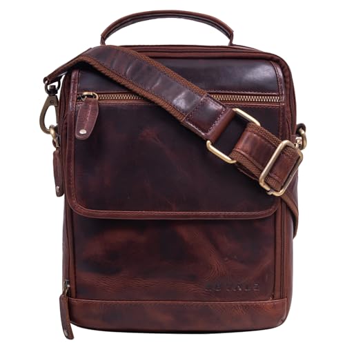 ROYALZ 'Tennessee' Kleine Umhängetasche Herren Leder Tablet Tasche 10,1 Zoll zum Umhängen Messenger Bag Vintage Ledertasche, Farbe:Roma Cognac Braun von ROYALZ