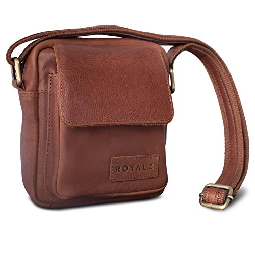 ROYALZ 'Austin' Umhängetasche Klein für Herren Leder Vintage Look Kleine Schultertasche Mini Seitentasche zum Umhängen, Farbe:Texas Braun von ROYALZ