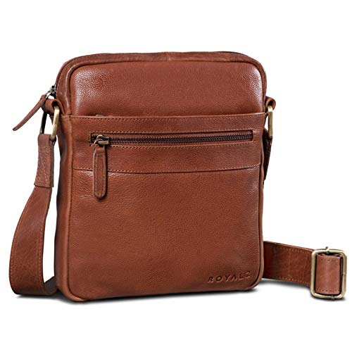 ROYALZ 'Trenton' Umhängetasche Leder Herren Klein Vintage Design Seitentasche Männer Schultertasche Ledertasche zum Umhängen, Farbe:Texas Braun von ROYALZ