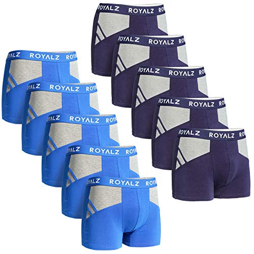 ROYALZ Unterhosen Herren Boxershorts 10er Pack sportlich-modernes Sportiv Design, 10er Set (95% Baumwolle / 5% Elasthan), Größe:L, Farbe:5 Blau/Grau | 5 Dunkelblau/Grau von ROYALZ